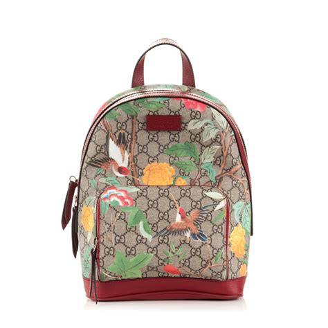 Gucci GG Supreme Tian Canvas Backpack, Beige/Red